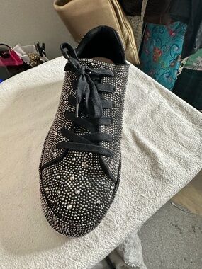 INC International Concepts Black Crystal-Embellished Lace-Up Sneaker